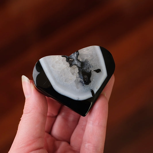 Black Agate Heart | Agate + Quartz Crystal Heart