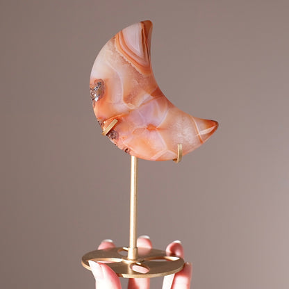 Carnelian Moon & Stand | Carved Crystal Moon Display Set