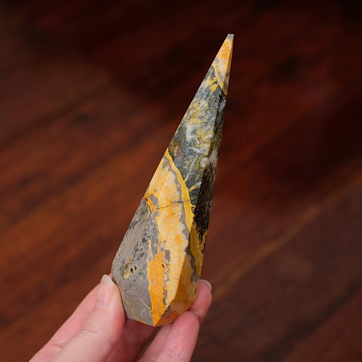 Set : Phosphosiderite & Bumblebee Jasper Prism Point | Crystal Diamond Display