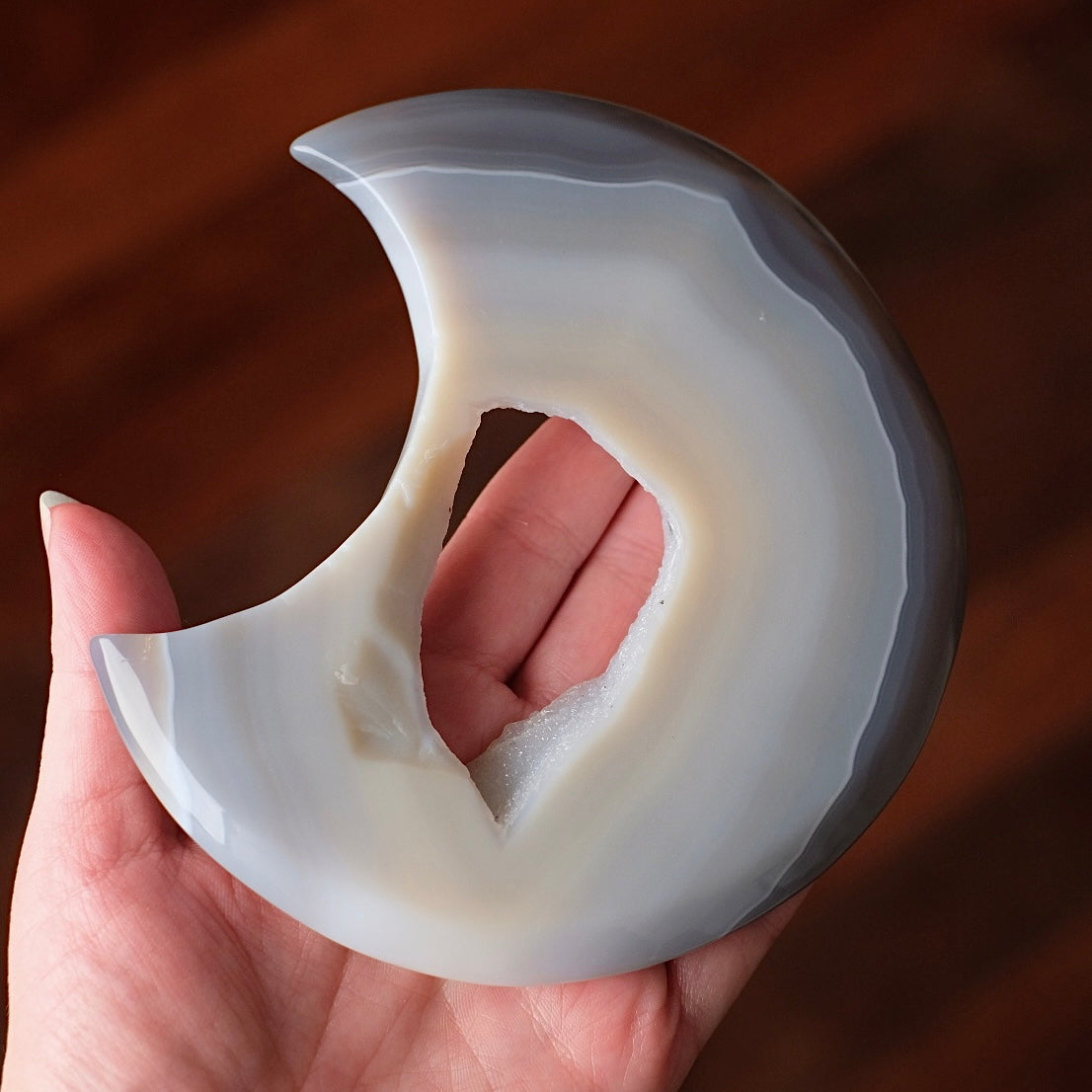 Agate Druzy Geode Moon | Agate Crystal Moon Carving