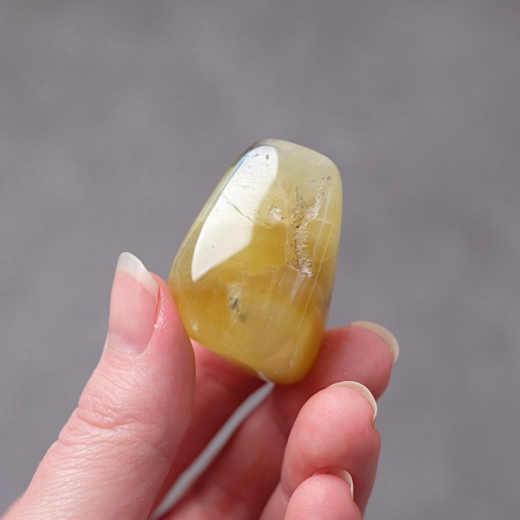 Australian Prehnite Pocket Stone | Yellow Prehnite Tumbled Crystal