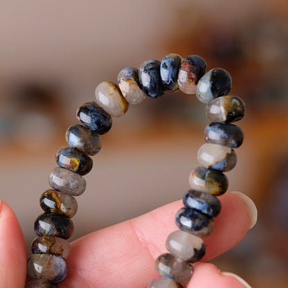 Blue Pietersite in Quartz Bracelet | Rondelle Crystal Stretch Bracelet