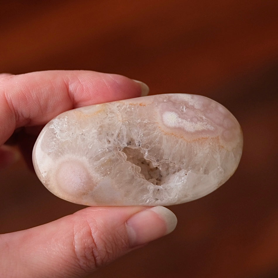 Pink Flower Agate + Quartz Palm | Crystal Palm Stone