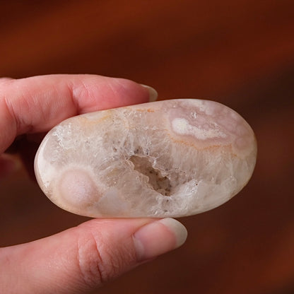 Pink Flower Agate + Quartz Palm | Crystal Palm Stone