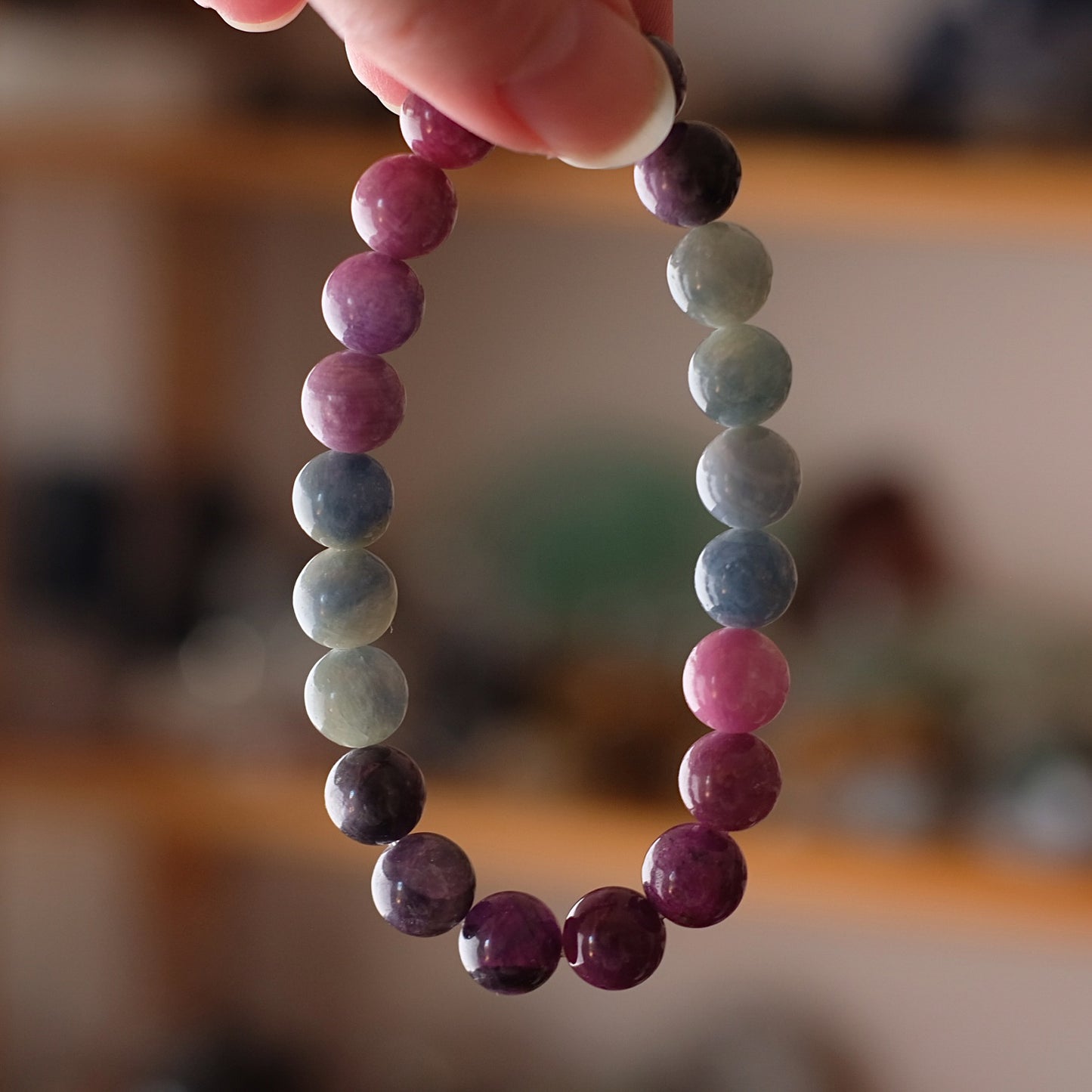 Ruby & Sapphire Bracelet | OOAK Ruby Crystal Stretch Bracelet