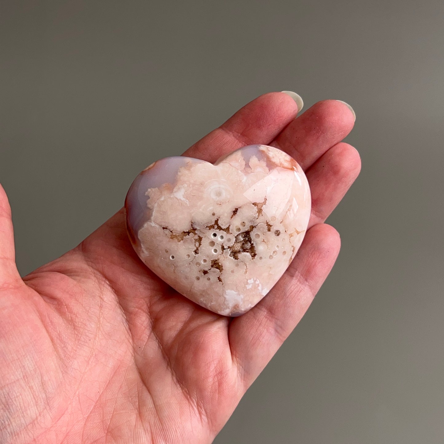 Pink Flower Agate Heart | Flower Agate Crystal Heart