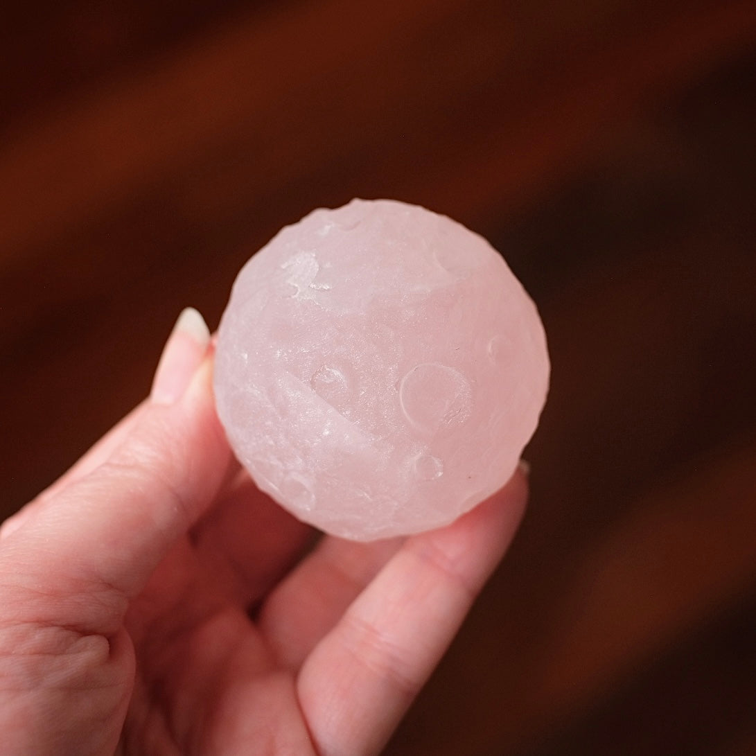 Rose Quartz Crystal Moon | Crystal Sphere Moon Carving