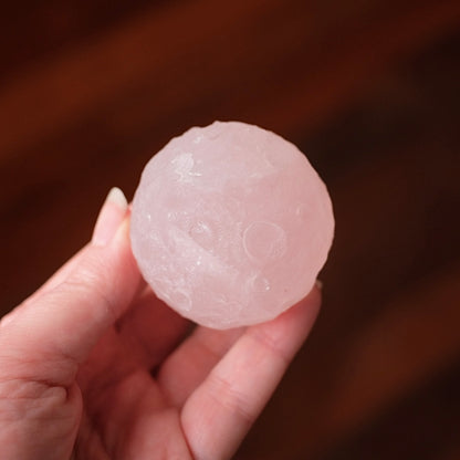 Rose Quartz Crystal Moon | Crystal Sphere Moon Carving