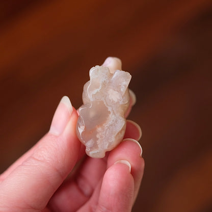 Pink Flower Agate Rabbit Carving | Crystal Bunny Carving
