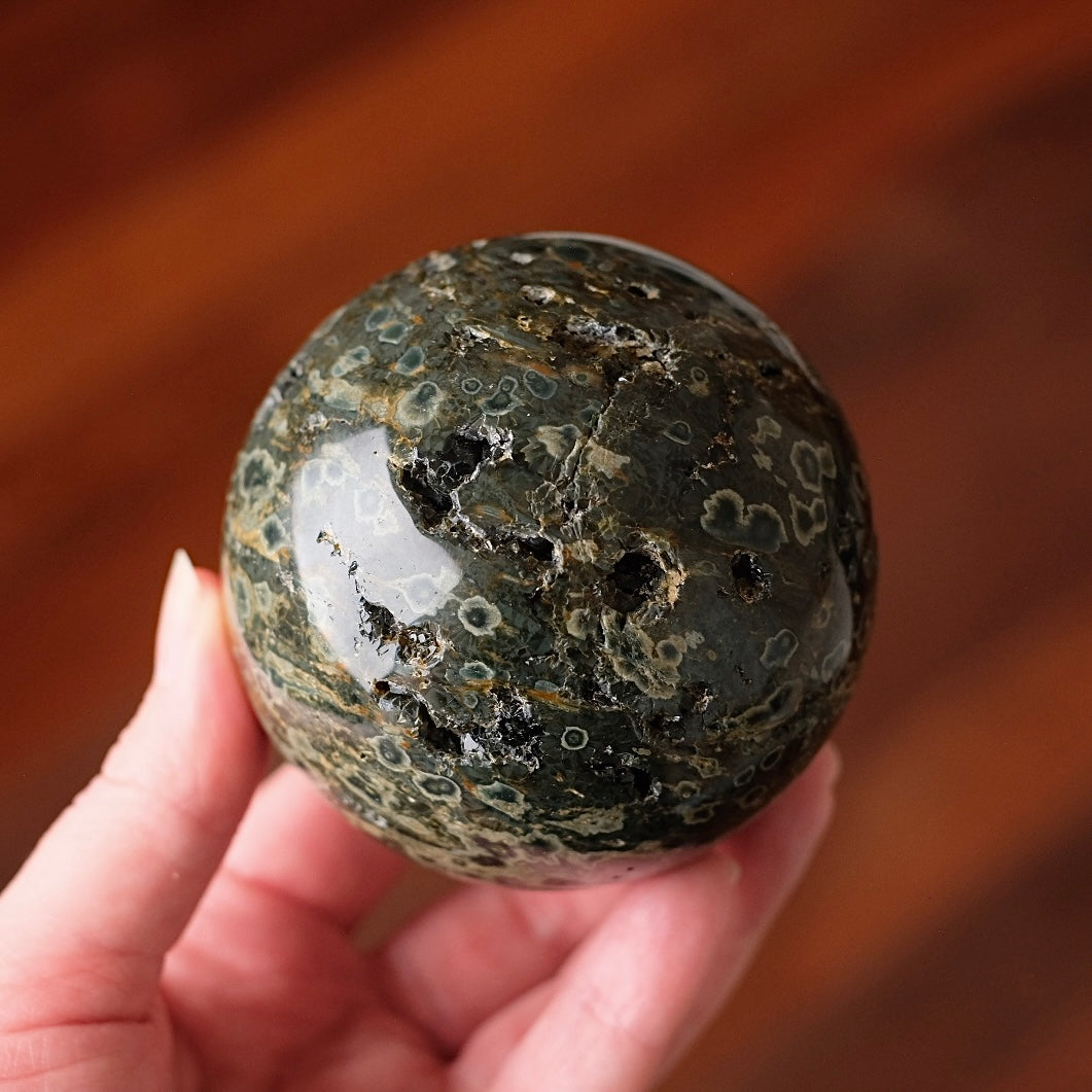 Druzy Ocean Jasper Sphere | Green Ocean Jasper Crystal Sphere