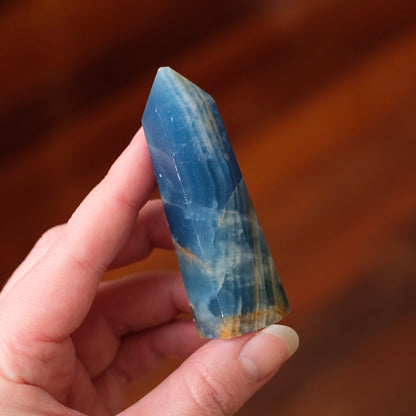 Lemurian Aquatine Calcite Point | Blue Onyx Crystal Tower