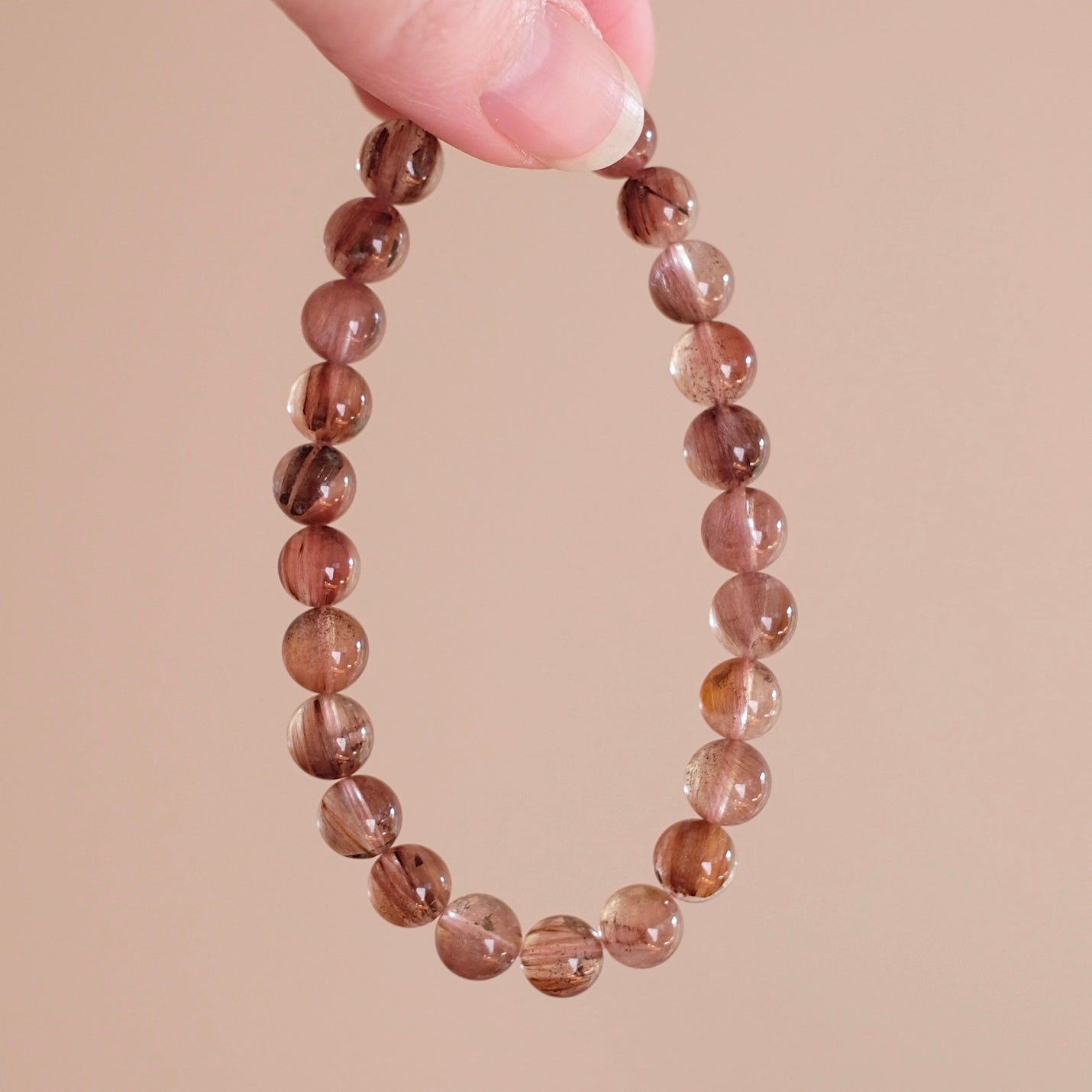 Pink Rutile Amphibole Quartz Bracelet | Crystal Stretch Bracelet