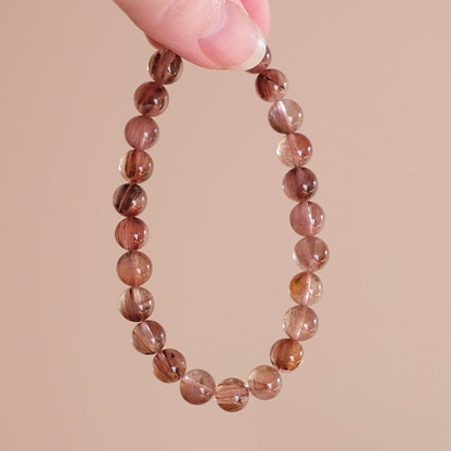 Pink Rutile Amphibole Quartz Bracelet | Crystal Stretch Bracelet