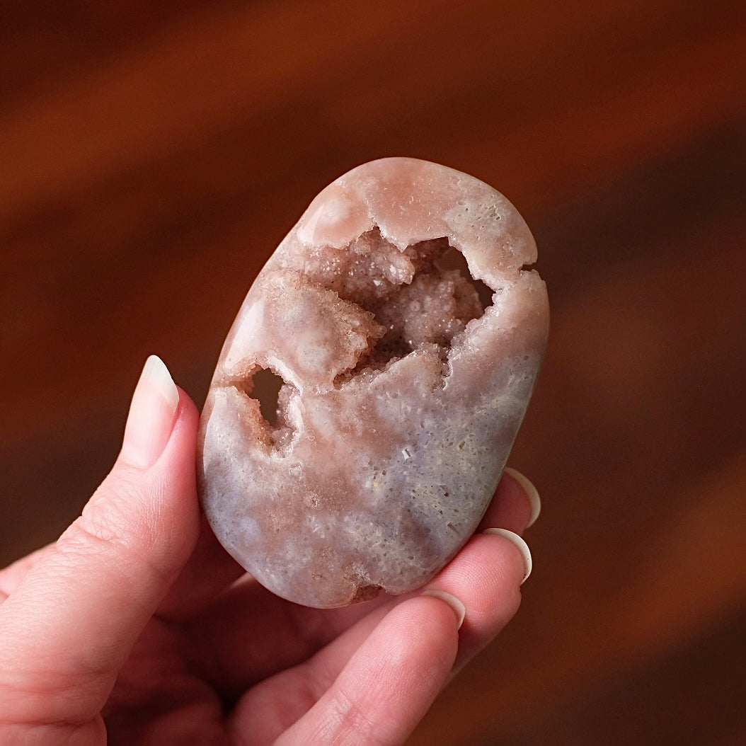 Pink Amethyst + Flower Agate Palm | Pink Amethyst Crystal Palm Stone