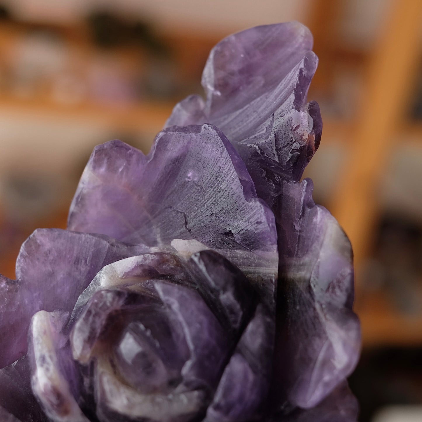 Amethyst Flower | Chevron Amethyst Crystal Rose Carving
