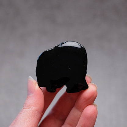 Black Obsidian Elephant Carving | Cute Crystal Carving