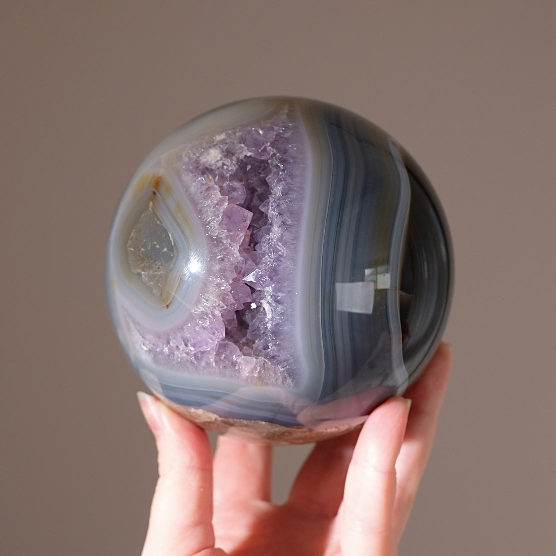 XL Geode Amethyst Sphere | Amethyst & Agate Crystal Sphere