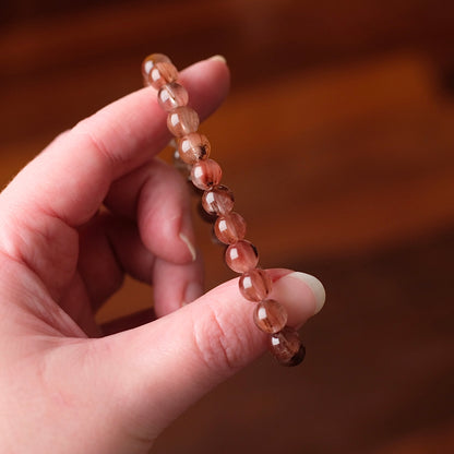 Pink Rutile Amphibole Quartz Bracelet | Crystal Stretch Bracelet