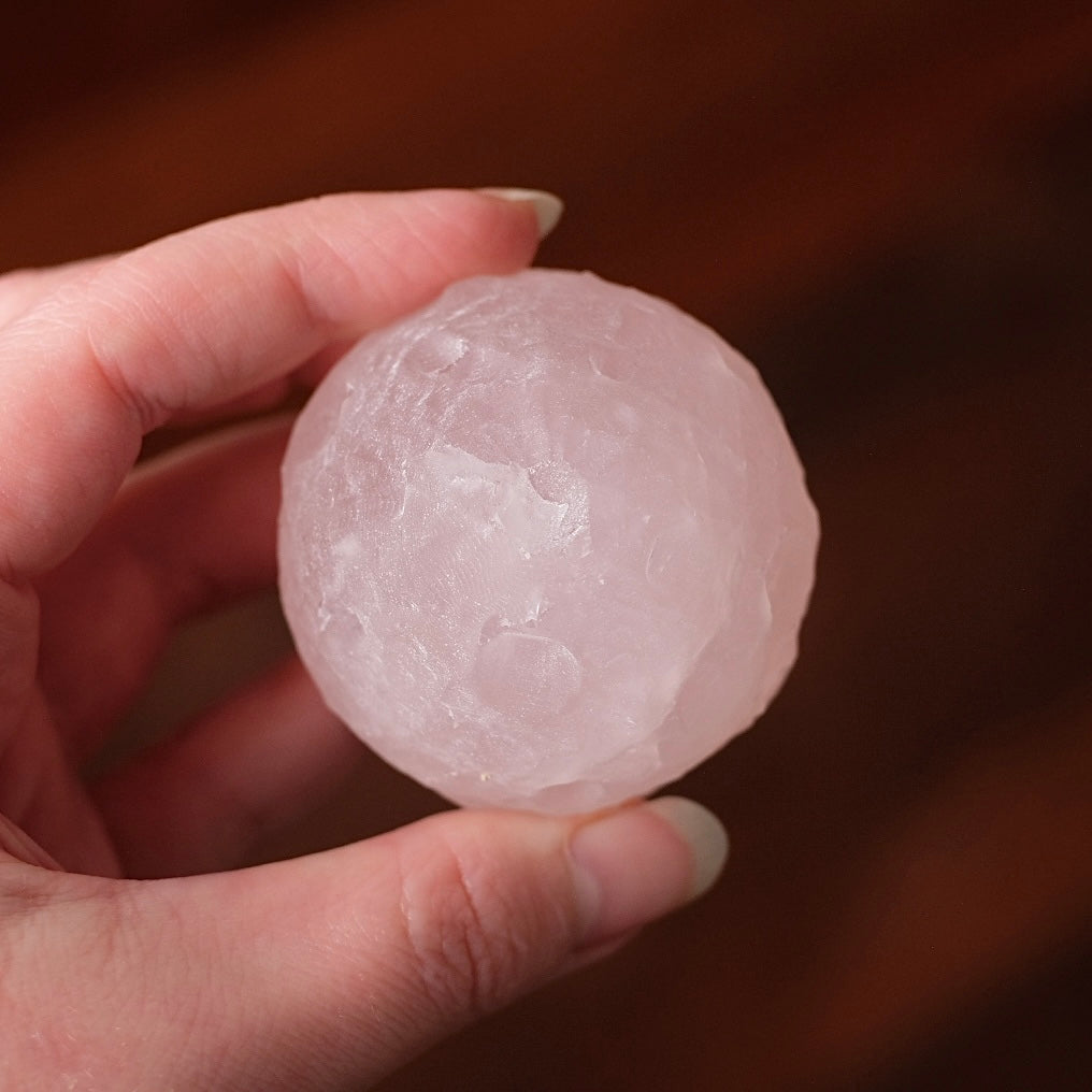 Rose Quartz Crystal Moon | Crystal Sphere Moon Carving