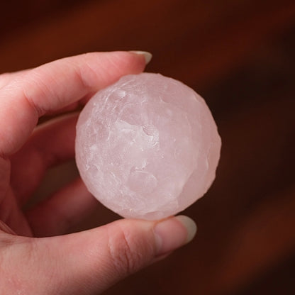 Rose Quartz Crystal Moon | Crystal Sphere Moon Carving