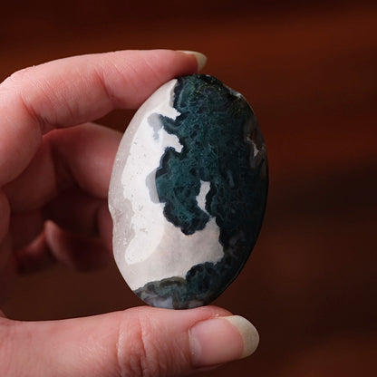 Druzy Moss Agate Palm Stone | Moss Agate Crystal Palmstone