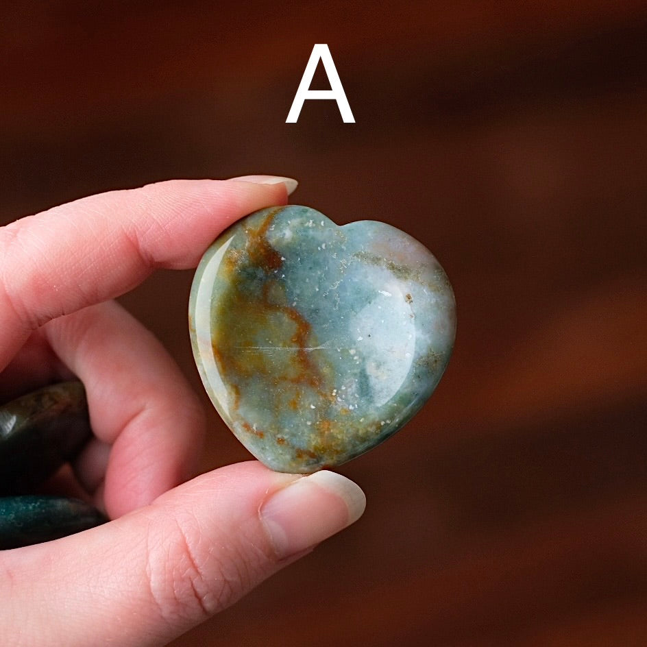 Sea Jasper Worry Stone | Heart Shaped Crystal Thumb Stone