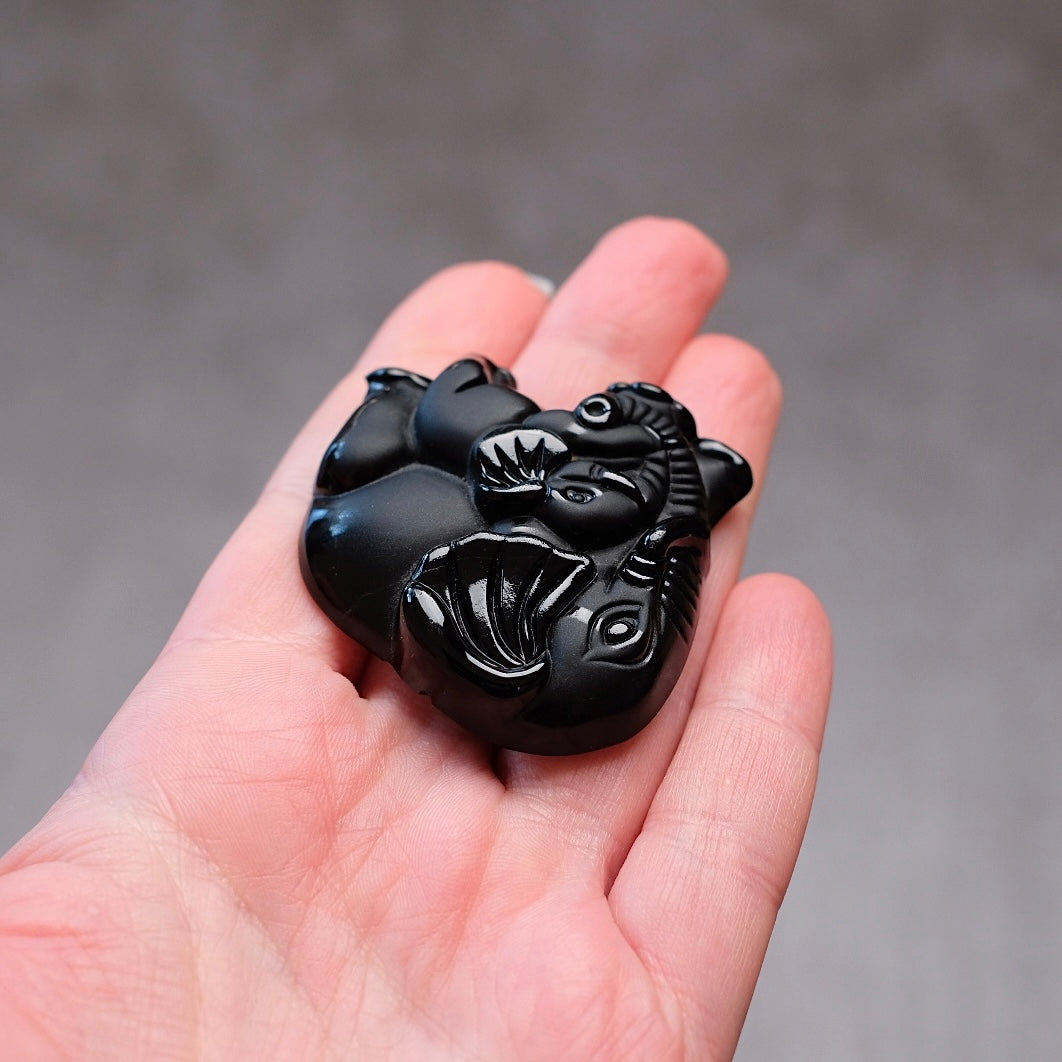 Black Obsidian Elephant Carving | Cute Crystal Carving