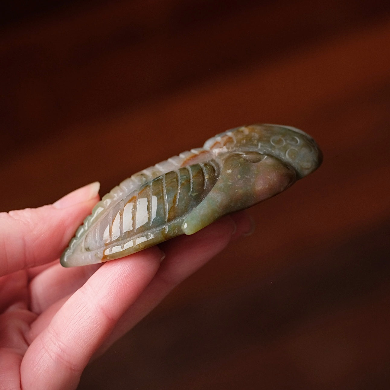 Moss Agate Trilobite Carving | Crystal Animal Carving