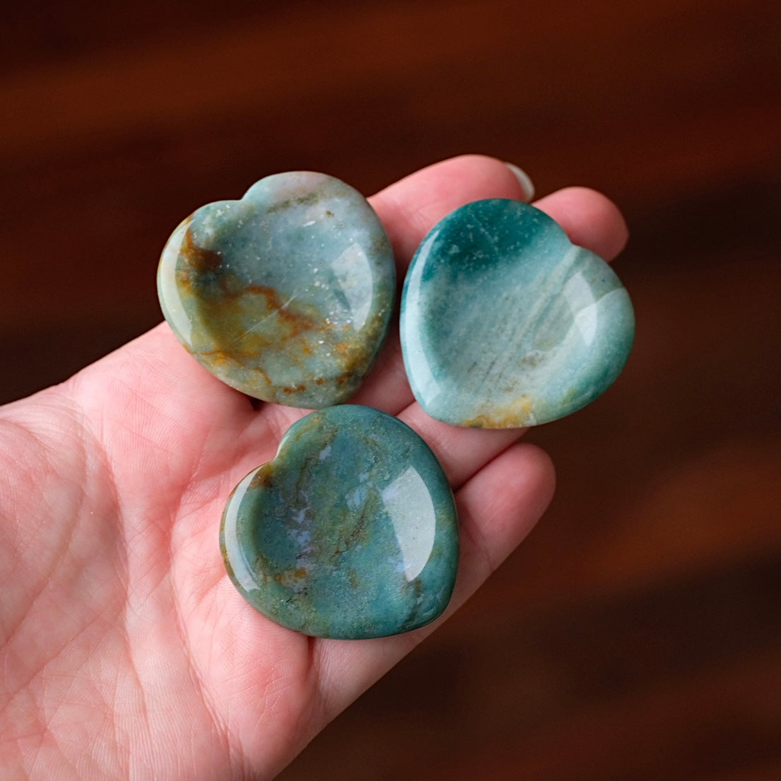 Sea Jasper Worry Stone | Heart Shaped Crystal Thumb Stone