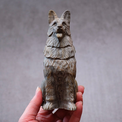 Jasper German Shepherd Dog Carving | Crystal Dog Statue