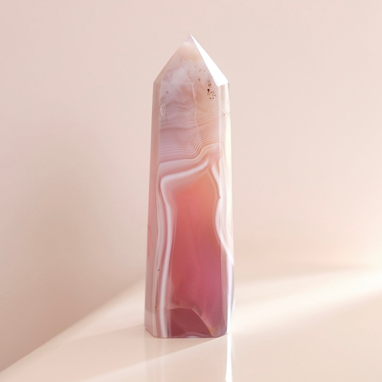 Pink Jelly Agate Point | Pink Agate Crystal Tower