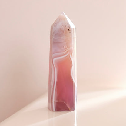 Pink Jelly Agate Point | Pink Agate Crystal Tower