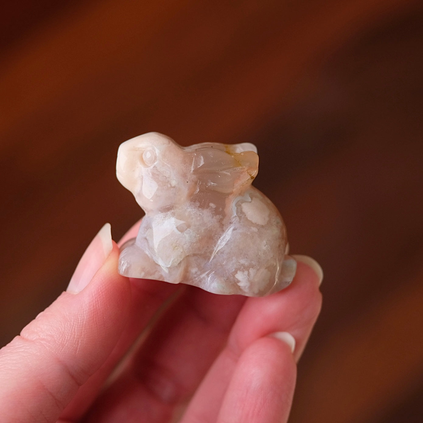 Pink Flower Agate Rabbit Carving | Crystal Bunny Carving