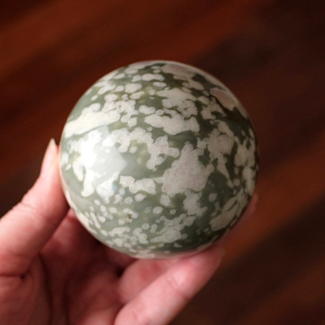 Peace Jade Sphere | Peace Blossom Fluorite Crystal Sphere