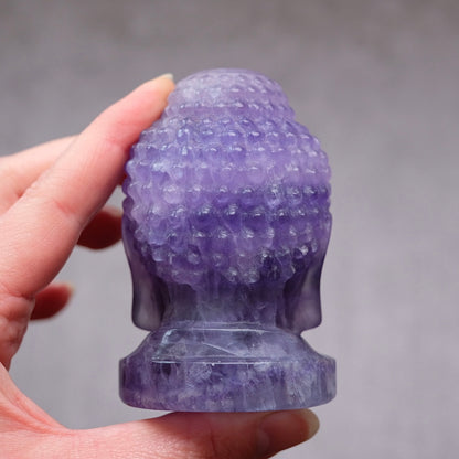 Indigo Fluorite Buddha | Purple Fluorite Crystal Buddha Head Carving