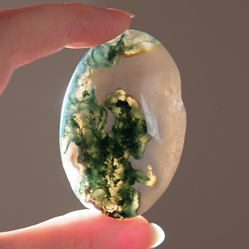 Druzy Moss Agate Palm Stone | Moss Agate Crystal Palmstone