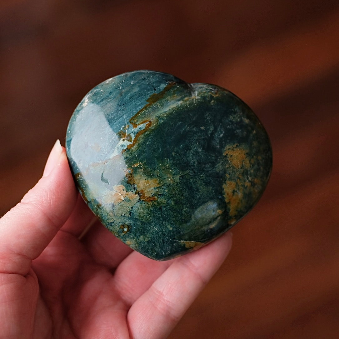 Sea Jasper Heart | Green Jasper Crystal Heart Carving