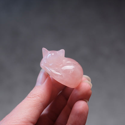 Rose Quartz Cat | Rose Quartz Crystal Cat Carving