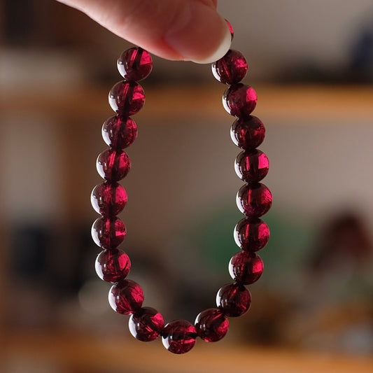 Rhodolite Garnet Bracelet | Red Garnet Crystal Stretch Bracelet