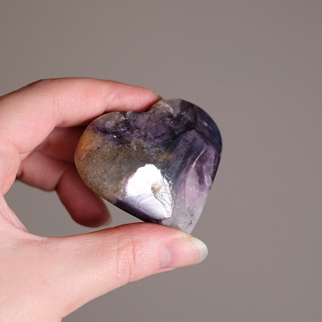 Gem Lepidolite Heart | Gemmy Purple Mica Crystal Heart Carving