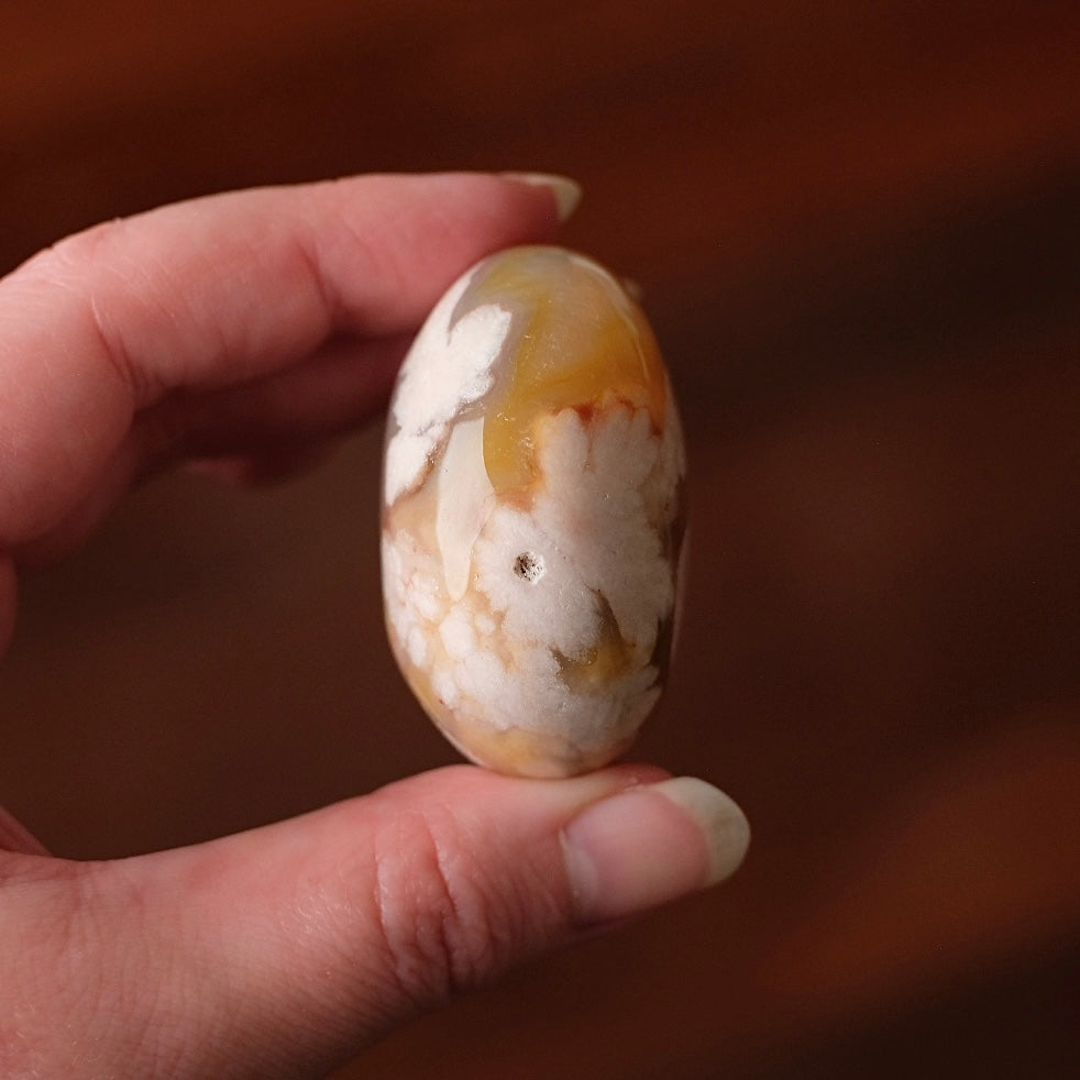 Flower Agate Palm | Cherry Blossom Agate Crystal Palm Stone