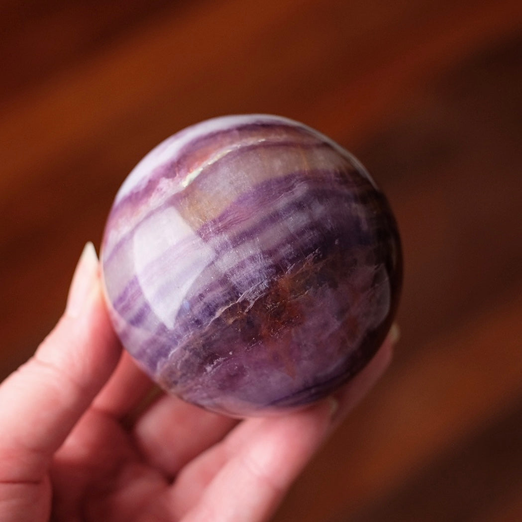 Silky Fluorite Sphere | Banded Fluorite Crystal Sphere