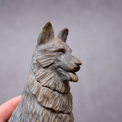 Jasper German Shepherd Dog Carving | Crystal Dog Statue