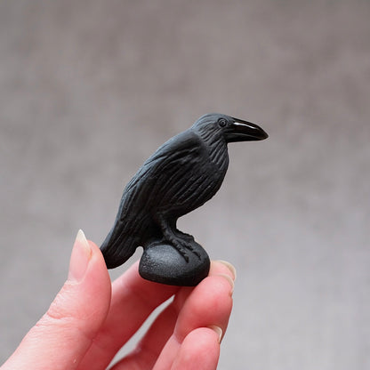 Black Obsidian Raven Carving | Crystal Crow Halloween Crystal