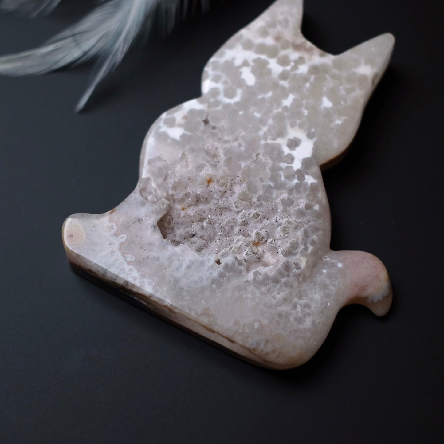 Agate Cat Carving | Druzy Agate Crystal Cat Carving