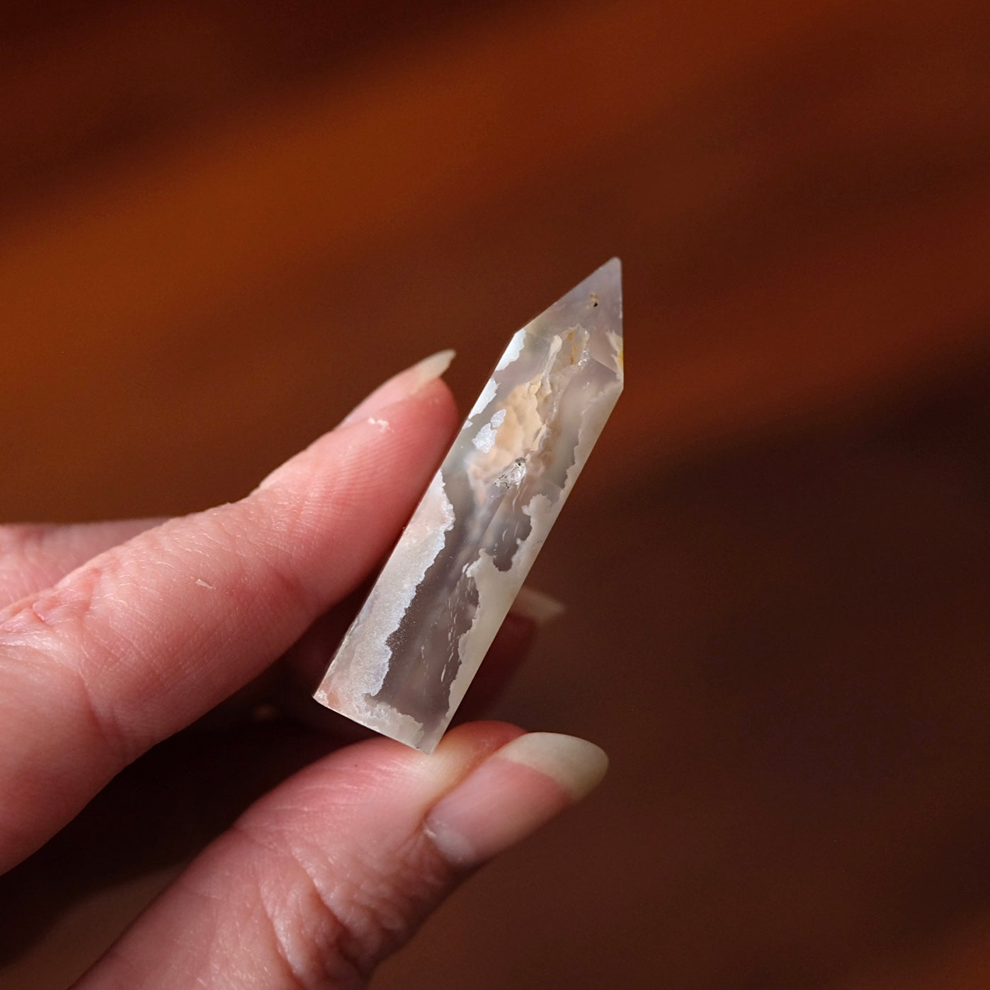 Green Flower Agate Point | Flower Agate Crystal Tower
