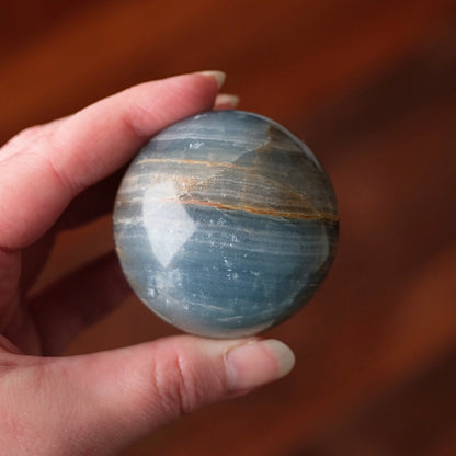 Lemurian Aquatine Calcite Sphere | Blue Onyx Crystal Sphere