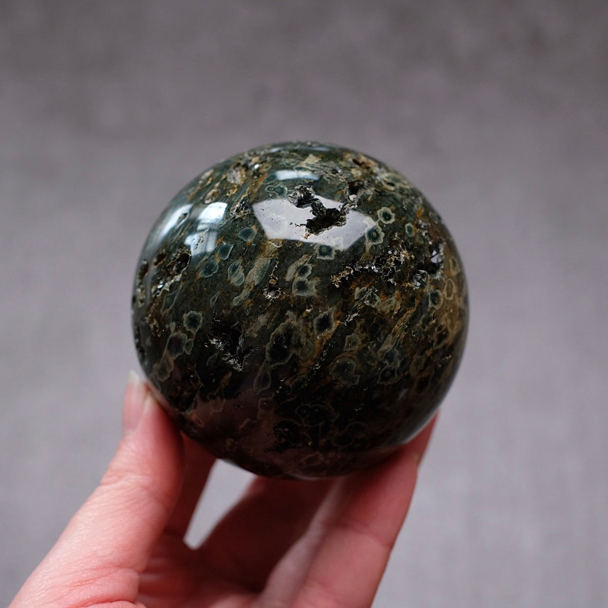 Druzy Ocean Jasper Sphere | Green Ocean Jasper Crystal Sphere