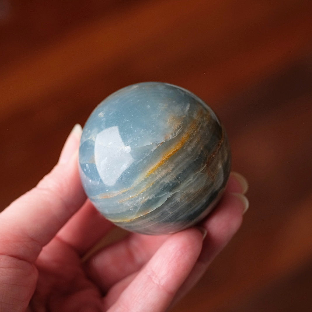 Lemurian Aquatine Calcite Sphere | Blue Onyx Crystal Sphere