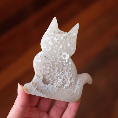 Agate Cat Carving | Druzy Agate Crystal Cat Carving